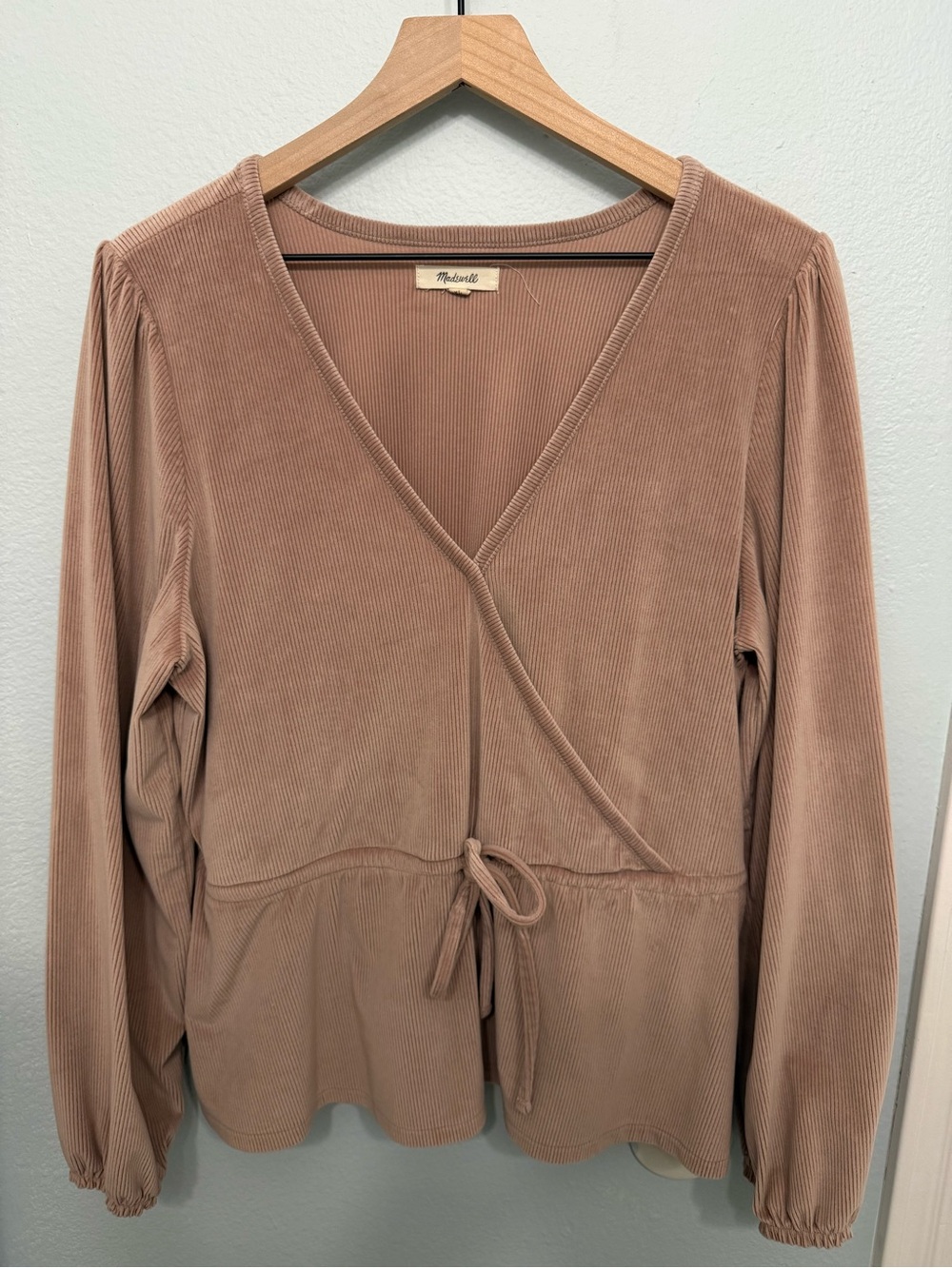Madewell | Wrap Front Ribbed Long-Sleeve Top in Dusty Rose